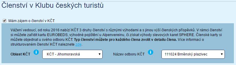 Registrace do KČT